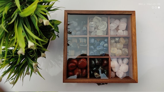 Acacia Wood Crystal Display Box | Glass Lid, Rock Collection Case