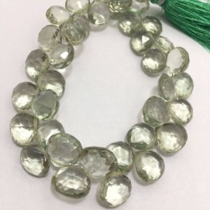 Shop Green Amethyst Beads! 8 – 10 mm Green Amethyst Faceted Hearts Gemstone Beads Strand Sale / Semi Precious Beads / Amethyst Hearts Strand Wholesale / Faceted Beads | Natural genuine faceted Green Amethyst beads for beading and jewelry making.  #jewelry #beads #beadedjewelry #diyjewelry #jewelrymaking #beadstore #beading #affiliate #ad