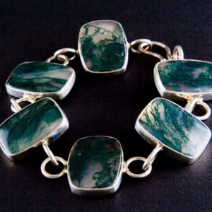 Shop Dendritic Agate Bracelets! Green Moss Agate Sterling Silver Bracelet, Dendritic Agate Bracelet, 7 1/2” inch | Natural genuine Dendritic Agate bracelets. Buy crystal jewelry, handmade handcrafted artisan jewelry for women.  Unique handmade gift ideas. #jewelry #beadedbracelets #beadedjewelry #gift #shopping #handmadejewelry #fashion #style #product #bracelets #affiliate #ad