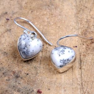 Heart Stone Earrings- Genuine Dendritic Agate- 925 Earring- Dendritic Opal Earring,Silver Jewelry -Gift for her -Unique Gift,Dainty Earring | Natural genuine Dendritic Agate earrings. Buy crystal jewelry, handmade handcrafted artisan jewelry for women.  Unique handmade gift ideas. #jewelry #beadedearrings #beadedjewelry #gift #shopping #handmadejewelry #fashion #style #product #earrings #affiliate #ad