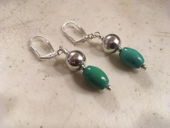 Green Earrings - Howlite Gemstone Jewelry - Silver Jewellery - Dangle - Pierced - Fashion
