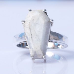 Shop Howlite Rings! Coffin Marble Ring, Howlite 10X17 mm Coffin 925 Solid Silver Ring, Gemstone Ring, Coffin Stone Jewelry, jewelry Gift For Mother | Natural genuine Howlite rings, simple unique handcrafted gemstone rings. #rings #jewelry #shopping #gift #handmade #fashion #style #affiliate #ad