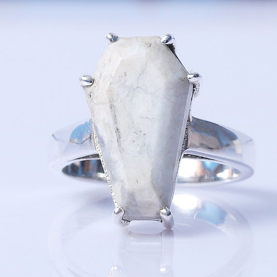 Coffin Marble Ring, Howlite 10x17 Mm Coffin 925 Solid Silver Ring, Gemstone Ring, Coffin Stone Jewelry, Jewelry Gift For Mother