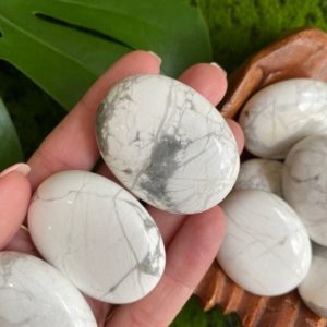 Shop Howlite Stones & Crystals! White howlite palmstone, palm stone, small pocket stone | Natural genuine stones & crystals in various shapes & sizes. Buy raw cut, tumbled, or polished gemstones for making jewelry or crystal healing energy vibration raising reiki stones. #crystals #gemstones #crystalhealing #crystalsandgemstones #energyhealing #affiliate #ad
