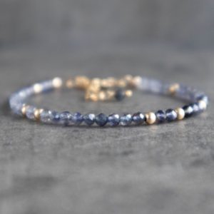 Shop Iolite Bracelets! Iolite Beaded Bracelet for Women in Sterling Silver & Rose Gold, Gemstone Bracelet, Birthday Gift for Wife, Water Sapphire Jewelry | Natural genuine Iolite bracelets. Buy crystal jewelry, handmade handcrafted artisan jewelry for women.  Unique handmade gift ideas. #jewelry #beadedbracelets #beadedjewelry #gift #shopping #handmadejewelry #fashion #style #product #bracelets #affiliate #ad