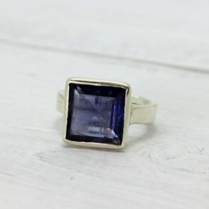Shop Iolite Rings! Blue Iolite ring square cut stone flat top beautiful colour set on 925 sterling silver unisex amazing quality stone setting unisex jewelry | Natural genuine Iolite rings, simple unique handcrafted gemstone rings. #rings #jewelry #shopping #gift #handmade #fashion #style #affiliate #ad