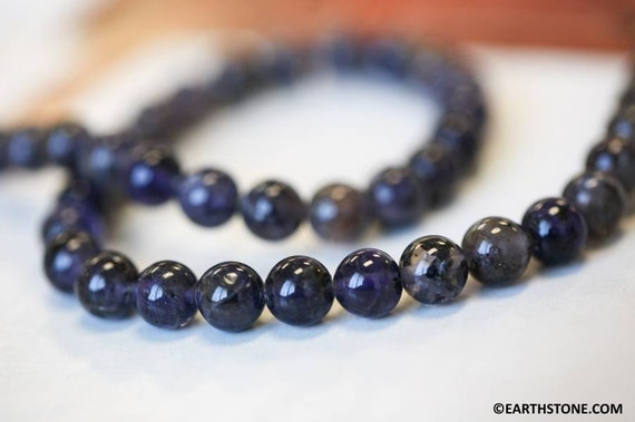 M/ Iolite 8mm/ 6mm Smooth Round Beads 15.5" Strand Enhanced Blue Gemstone Beads For Jewelry Making