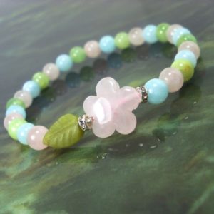 Shop Jade Bracelets! Pink Blue and Green Jade Floral Bracelet for Women or Girl, Natural Gemstone Beaded Bracelet with Gemstone Flower, Gift for Her +Gift Box | Natural genuine Jade bracelets. Buy crystal jewelry, handmade handcrafted artisan jewelry for women.  Unique handmade gift ideas. #jewelry #beadedbracelets #beadedjewelry #gift #shopping #handmadejewelry #fashion #style #product #bracelets #affiliate #ad