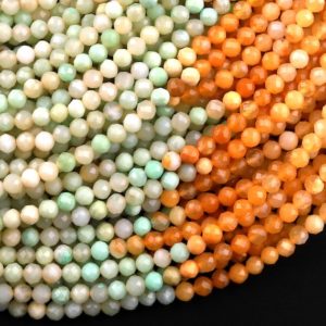 Shop Jade Faceted Beads! Rare Natural Brazilian Jade Faceted 4mm Round Beads Micro Diamond Cut Real Orange Yellow Green Jade Gemstone 15.5" Strand | Natural genuine faceted Jade beads for beading and jewelry making.  #jewelry #beads #beadedjewelry #diyjewelry #jewelrymaking #beadstore #beading #affiliate #ad