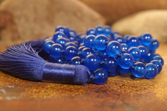 Blue Jade Mala • Jade Mala Necklace • Blue Jade Necklace • Knotted Mala • Tassel Necklace • High Quality Treated Jade • 6mm • 2089