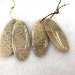 Shop Jade Pendants! Fossil Coral Jade, Natural Chrysanthemum Stone Long Oval Pendant —1 Pair(2pcs) | Natural genuine Jade pendants. Buy crystal jewelry, handmade handcrafted artisan jewelry for women.  Unique handmade gift ideas. #jewelry #beadedpendants #beadedjewelry #gift #shopping #handmadejewelry #fashion #style #product #pendants #affiliate #ad