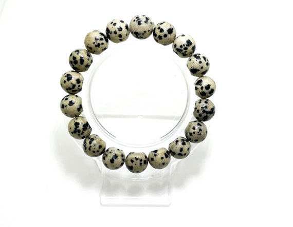 Dalmatian Jasper Smooth Polished Round Gemstone Beads Stretch Elastic Cord Handmade Beaded Bracelet Pgb73