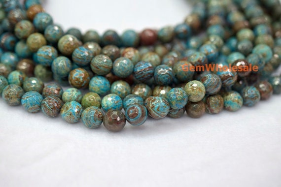 15.5" 4mm/6mm Turquoise Blue Calsilica Jasper Round Faceted Beads, Semi Precious Stone,blue Brown Gemstone Beads,blue Sky Jasper