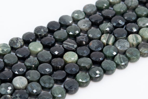 Genuine Natural Gray Green Jasper Loose Beads Faceted Flat Round Button Shape 6mm