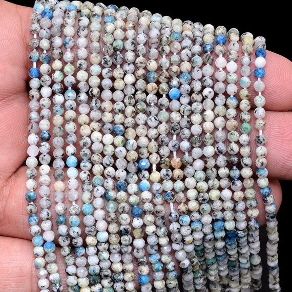 Rare K2 Jasper 3mm-4mm Faceted Round Beads | 13" Strand | Natural K2 Jasper Semi Precious Gemstone Loose Beads For Jewelry Making Supplies