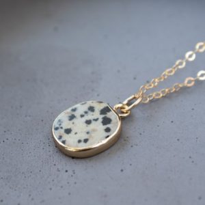 Shop Jasper Necklaces! Dalmatian Jasper Necklace Gold Slice Necklace, Simple Gemstone Necklace, Dainty Gemstone Necklace, Natural Stone Necklace Gold Filled Chain | Natural genuine Jasper necklaces. Buy crystal jewelry, handmade handcrafted artisan jewelry for women.  Unique handmade gift ideas. #jewelry #beadednecklaces #beadedjewelry #gift #shopping #handmadejewelry #fashion #style #product #necklaces #affiliate #ad