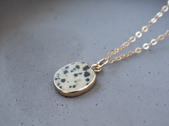 Dalmatian Jasper Necklace Gold Slice Necklace, Simple Gemstone Necklace, Dainty Gemstone Necklace, Natural Stone Necklace Gold Filled Chain