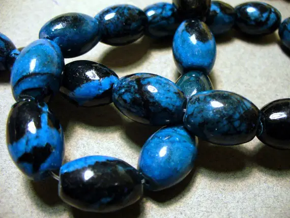 Jasper Beads Gemstone Blue Barrel Banded 17x11mm