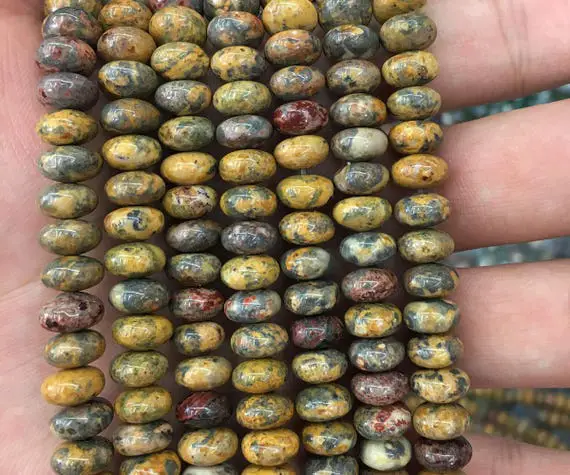 Yellow Leopard Jasper Beads, Natural Gemstone Beads, Rondelle Spacer Beads, 4x6mm Jasper Stone Beads 15''