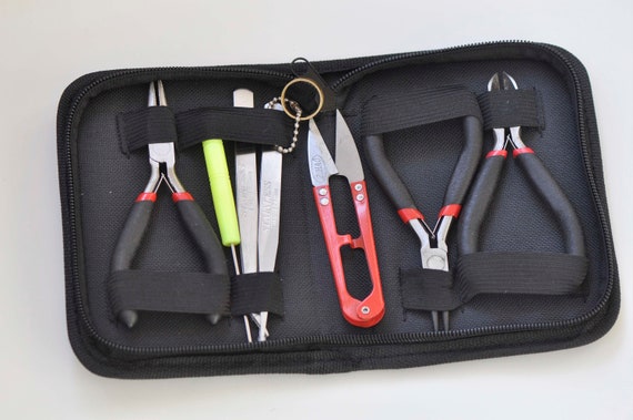 Jewelry Making Beginner Starter Kit Pliers Tweezers Awl Ring Opener With Black Case Set Of 8 Pieces
