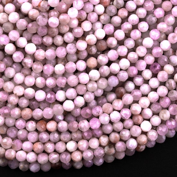 Natural Kunzite Faceted 3mm 4mm 6mm Round Beads 15.5" Strand
