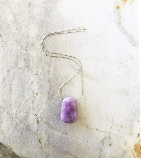 Pink Kunzite Rectangular Pendant On A Sterling Silver Snake Chain - One Of A Kind
