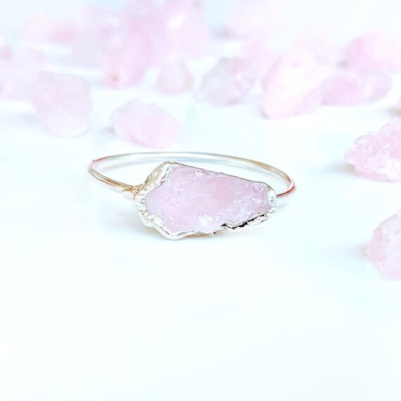 Raw Kunzite Ring, Raw Stone Sterling Silver Ring, Pink Crystal Ring, Alternative Engagement Ring, Unique Promise Ring, Raw Crystal Boho Ring