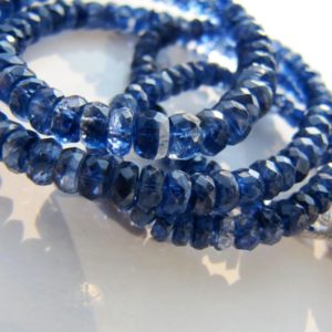 Shop Kyanite Beads! Kyanite tyre rondelles • 3.5-5mm • AA micro faceted drilled • Natural gemstone beads • Dark sapphire blue  with banding | Natural genuine beads Kyanite beads for beading and jewelry making.  #jewelry #beads #beadedjewelry #diyjewelry #jewelrymaking #beadstore #beading #affiliate #ad