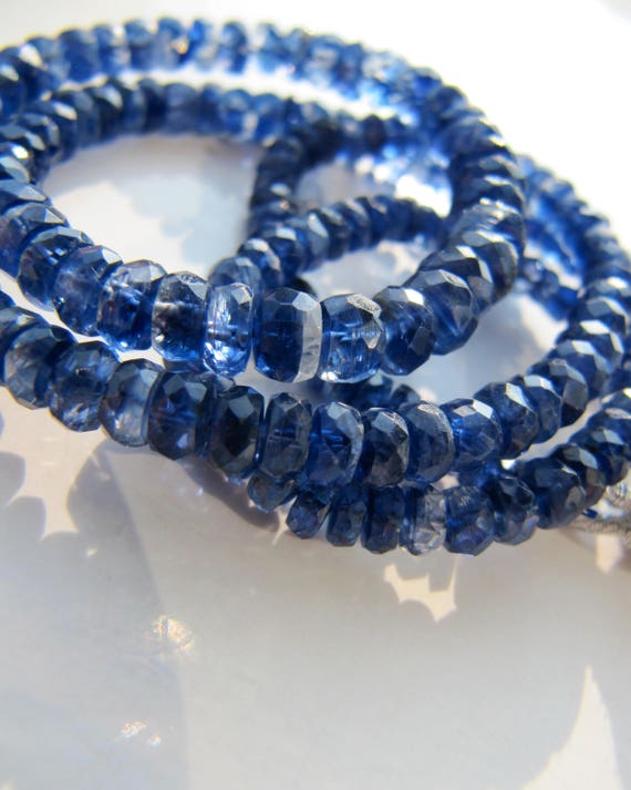 Kyanite Tyre Rondelles • 3.5-5mm • Aa Micro Faceted Drilled • Natural Gemstone Beads • Dark Sapphire Blue  With Banding