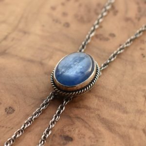 Shop Kyanite Jewelry! Ready to Ship – Blue Kyanite Bolo – Sterling Silver Mock Bolo – Silversmith – Kyanite Necklace | Natural genuine Kyanite jewelry. Buy crystal jewelry, handmade handcrafted artisan jewelry for women.  Unique handmade gift ideas. #jewelry #beadedjewelry #beadedjewelry #gift #shopping #handmadejewelry #fashion #style #product #jewelry #affiliate #ad