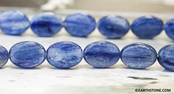 M/ Blue Kyanite 12x18mm Flat Oval Beads 15.5" Strand Size Varies Stabilized Blue Gemstone Beads For Jewelry Making