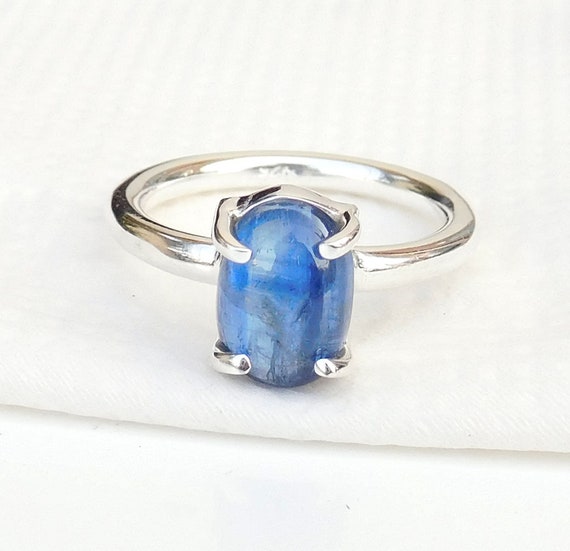 Natural Blue Kyanite Ring, Kyanite Gemstone Ring, Prong Ring, Stackable Ring, Tinny Ring, Girl's Ring, 925 Sterling Silver Rings-u063