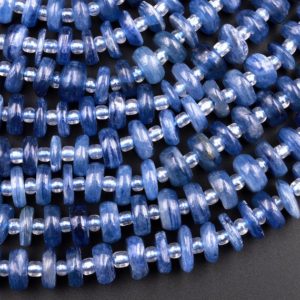 Shop Kyanite Rondelle Beads! Natural Blue Kyanite Heishi Rondelle Bead 8mm 10mm 12mm 15.5" Strand | Natural genuine rondelle Kyanite beads for beading and jewelry making.  #jewelry #beads #beadedjewelry #diyjewelry #jewelrymaking #beadstore #beading #affiliate #ad