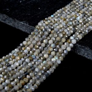 Shop Labradorite Faceted Beads! Natural Labradorite Gemstone Grade A Micro Faceted Round 2MM 3MM 4MM Loose Beads (P11) | Natural genuine faceted Labradorite beads for beading and jewelry making.  #jewelry #beads #beadedjewelry #diyjewelry #jewelrymaking #beadstore #beading #affiliate #ad