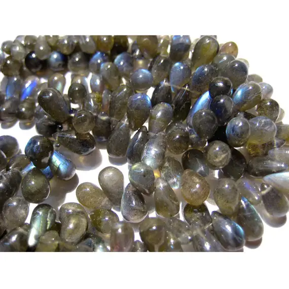 7x12mm Labradorite Plain Dropbeads, Blue Fire Gem Stone Beads, Labradorite Plain Pear Beads For Jewelry (25 Pcs To 50pcs Options)