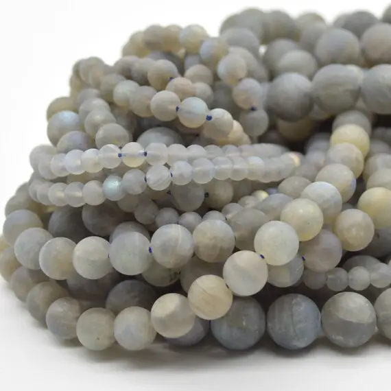 Labradorite Frosted Matte Round Beads - 4mm, 6mm, 8mm, 10mm Sizes - 15" Strand - Natural Semi-precious Gemstone