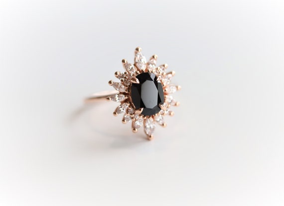 Lana - Black Onyx Ring & Cz Ring | 14k Black Onyx Ring | Black Onyx Engagement Ring | Black Onyx Cocktail Ring