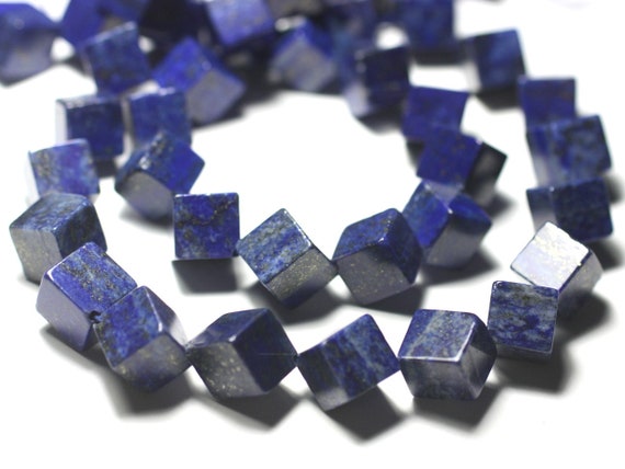 Fil 39cm 26pc Env - Perles De Pierre - Lapis Lazuli Cubes 10-14mm