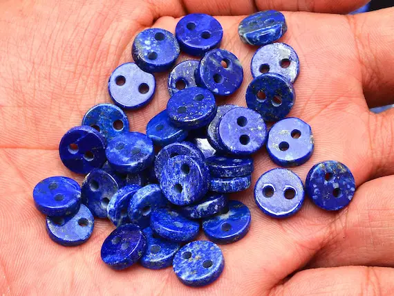 Aaa Lapis Lazuli 11x3mm Round Button | Deep Blue Natural Lapis Lazuli Loose Gemstone Buttons | 2mm Double Hole Semi Precious Smooth Buttons