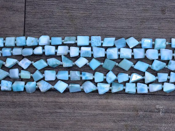 Natural Aaa+ Larimar 6mm-9mm Gemstone Faceted Nuggets | Larimar Semi Precious Gemstone Stepcut Tumbled Beads For Jewelry Making | 7" Strand
