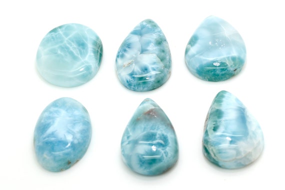 Natural Dominican Larimar Cabochon - Chips Rock Smooth Stone Gemstone Round Pear Tear Oval Beads For Ring Necklace Pendant Jewelry - Pgl109