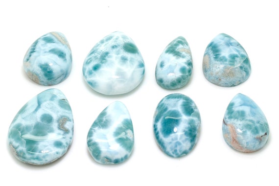 Natural Dominican Larimar Cabochon - Chips Rock Smooth Stone Gemstone Pear Tear Shape Beads For Ring Necklace Pendant Jewelry - Pgl89