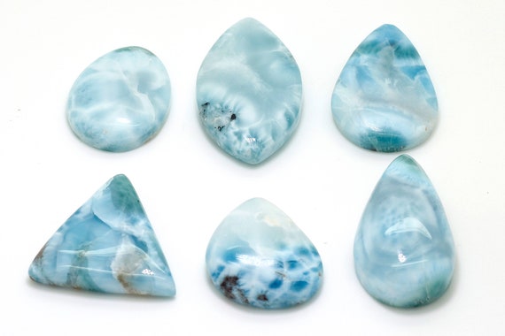 Natural Dominican Larimar Cabochon - Chips Rock Stone Gemstone Pear Tear Oval Round Shape Beads For Ring Necklace Pendant Jewelry - Pgl86