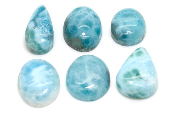 Natural Dominican Larimar Cabochon - Chips Rock Smooth Stone Gemstone Pear Tear Oval Round Beads For Ring Necklace Pendant Jewelry - Pgl97