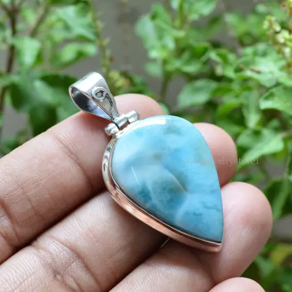 Natural Larimar Pendant, Sterling Silver Jewellery Pendant, Natural Larimar Pear Gemstone Pendant, Best Quality Larimar Jewelry Necklace