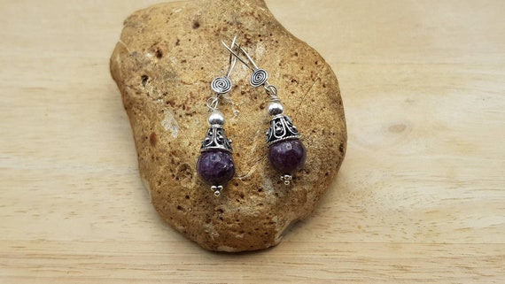 Purple Lepidolite Cone Earrings. Bali Silver Beads. Reiki Jewelry Uk. Libra Jewelry. Drop Earrings