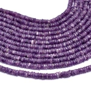 Shop Lepidolite Rondelle Beads! Natural Lepidolite Gemstone 5mm Smooth Heishi Loose Beads | 16inch Strand | Purple Lepidolite Semi Precious Gemstone Spacer / Wheel Rondelle | Natural genuine rondelle Lepidolite beads for beading and jewelry making.  #jewelry #beads #beadedjewelry #diyjewelry #jewelrymaking #beadstore #beading #affiliate #ad