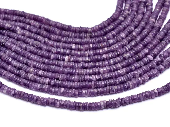 Natural Lepidolite Gemstone 5mm Smooth Heishi Loose Beads | 16inch Strand | Purple Lepidolite Semi Precious Gemstone Spacer / Wheel Rondelle