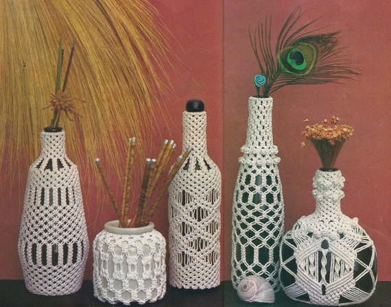 Macrame Bottle Covers Pattern Vintage - Digital Download In Pdf Format - Wine Bottles