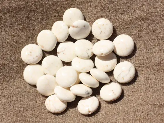 Fil 39cm 36pc Env - Perles De Pierre - Magnésite Blanche Palets 10mm